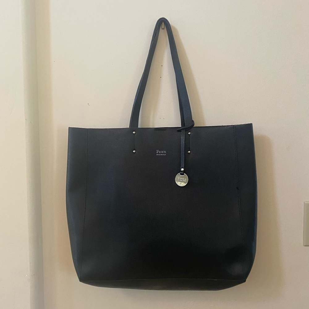 ISABELLA FIORE OVERSIZED BLACK ITALIAN LEATHER TOTE BAG PURSE SHOULDER LUXURY